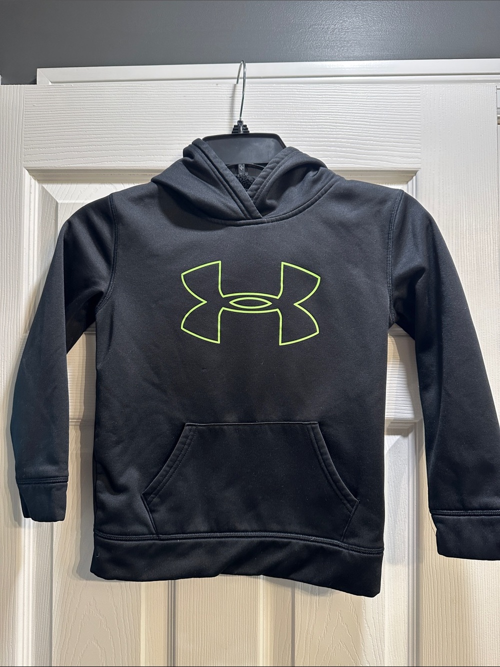 Under Armour Black Hoodie with Neon Green Logo - Kids